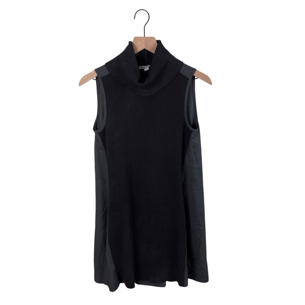 Standard James Perse Black Knit Mixed Media Turtleneck Shift Dress Size 0 XS